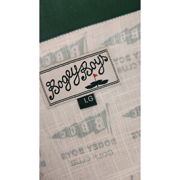 Bogey Boys by Macklemore Flag Print Button-Up Golf Shirt Ivory/Green Large NEW - Picture 3 of 9